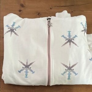 White Zip-Up Hoodie with Star Pattern